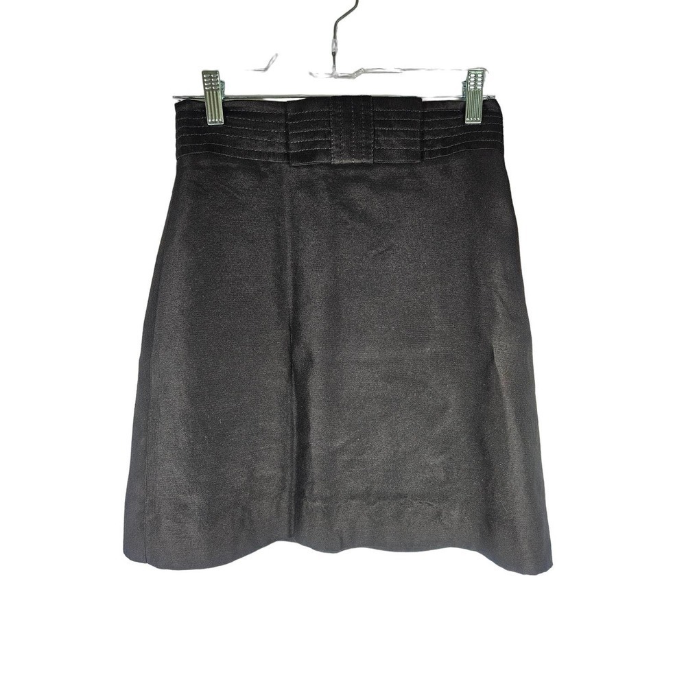 Kate Spade Black Cotton Silk Sateen Front Bow Gold Zip A-line Skirt Size 0